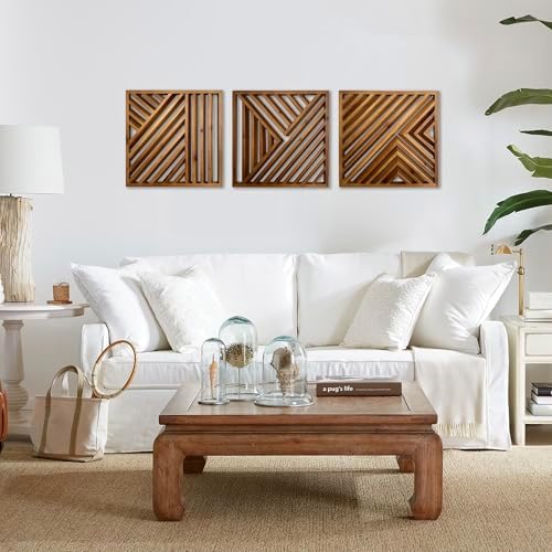 Musanpou Wooden Geometric Home Wall Decor Slatted Wood Design Wall Sculpture，Set of 3 Wood Wall Art decorate，Boho Bathroom Bedroom Living Room rustic Home Decoration - Image 2