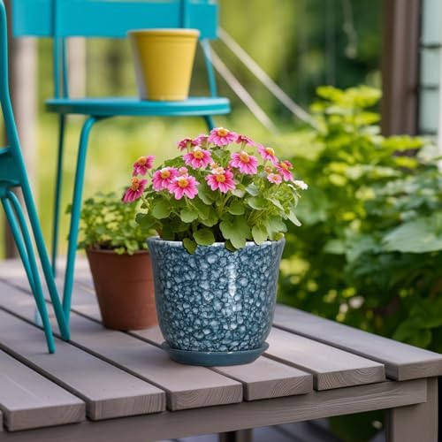 Ceramic Pots for Plants - 5.6 Inch Plant Pot for Indoor Outdoor, Round Succulent Orchid Pot with Drainage Hole and Saucer, Modern Small Flower Pot, Room Home Decor, Plant Lover Gifts, Blue - Image 4