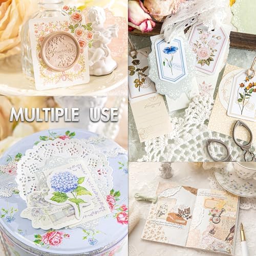 OKUPAN Vintage Floral Scrapbook Supplies Kit with Scrapbook Paper & Journaling Stickers (100pcs) - (Green) Junk Journal Supplies for Bullet Journaling, Retro Crafts, Planner, Mixed Media, Card Making - Image 5