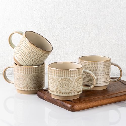 GBhome 12 oz Coffee Mugs Set of 4, Stackable Ceramic Coffee Cups Set by GBhome