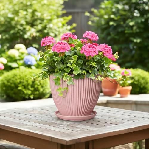 8 Inch Plant Pots Indoor, Ceramic Plant Pot for Snake Plants Flowers, Round Planters with Drainage Hole and Saucer, Decorative Modern Flower Pot, Kitchen Decor, Gifts for Plant Lovers, Pink - Image 4