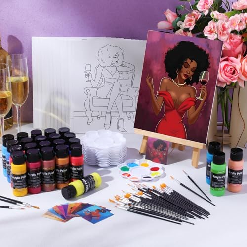 AmazingSpark 12 Set Sip and Paint Kit for Adults Pre Drawn Canvas,Women - Image 2