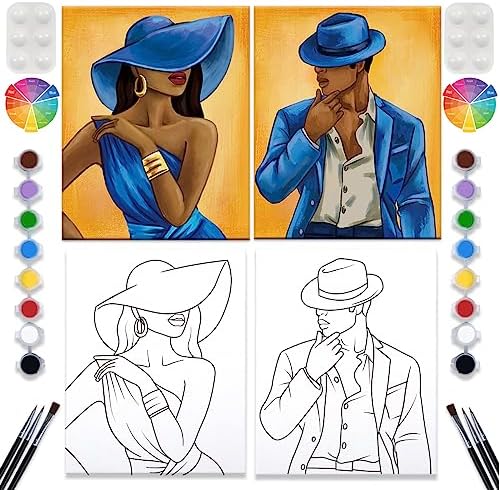 VALLSIP 2 Pack Pre Drawn Canvas Kit for Adults Couple Date Night Paintin by VALLSIP