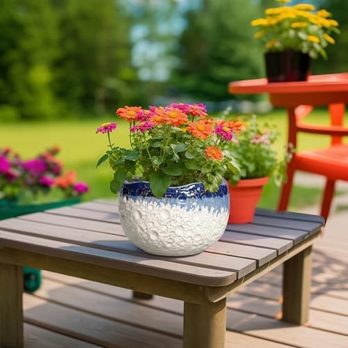 Ceramic Planter 8 Inch, Ceramic Plant Pots Indoor, Beige-Blue - Image 4
