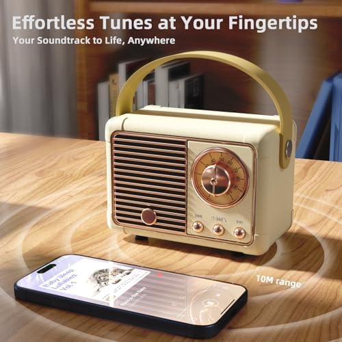 Retro Speaker Mini Vintage Bluetooth Speaker Gifts for Women,Girls Beige - Image 3