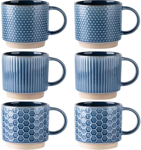 GBhome 12 OZ Stackable Coffee Mugs Set of 6, Ceramic Coffee Cups Set by GBhome
