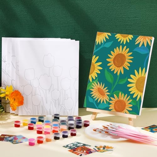 Engrowtic 57pcs Flower Sip and Paint Kit for Adults Pre Drawn Canvas Set - Image 2