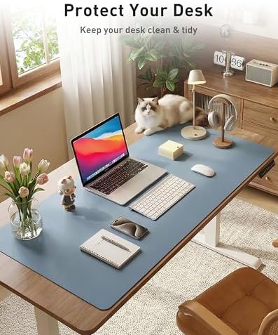 Aothia Faux Leather Desk Mat - Large Mouse Pad, Non-Slip PU Leather Blotter, Waterproof Writing Surface for Office and Home (Denim Blue, 63" x 17") - Image 3