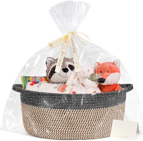CHICVITA Large Wicker Basket with Bags & Ribbon for Gifts, Black & Jute by CHICVITA