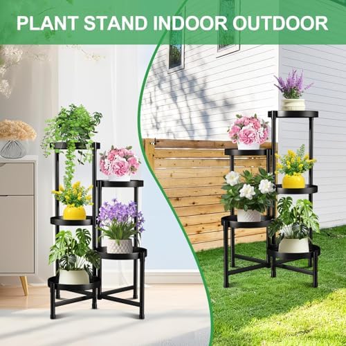 Plant Stand Indoor Outdoor 5 Tier Black Metal Plant Holder 9 in Wide Tray - Image 6