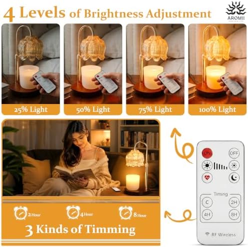 Candle Warmer Lamp with Timer & Wireless Remote Control – Dimmable 4-Level Adjustable Height Electric Wax Melt Warmer, Flameless Jar Light for Modern Minimalist Home Decor - Image 6