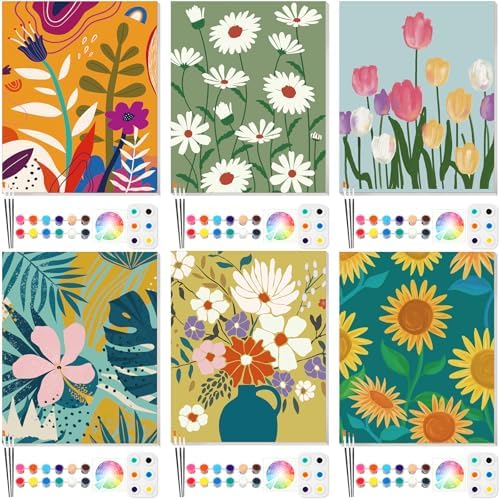 Dinifee 6 Pack Pre Drawn Canvas for Painting Pre Printed Canvas Kit 8 x 10 Inch Stretched Cotton Paint and Sip Set for Adults Couple Party Graduation Summer Date Night(Plants Flowers) by Dinifee