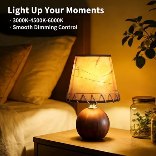 11.4" Boho Small Table Lamp with Brown Solid Wood Base - Image 2