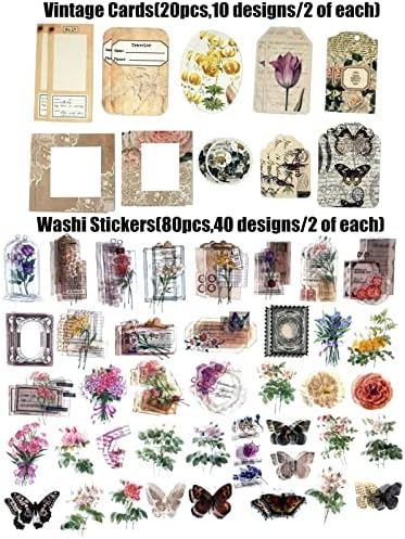 Esweny 260PCS Vintage Journaling Scrapbooking Supplies Scrapbook Sticker Paper Ephemera Pack for Junk Journal Planners Collage Craft Notebooks Album (Flowers and Butterflies) - Image 5