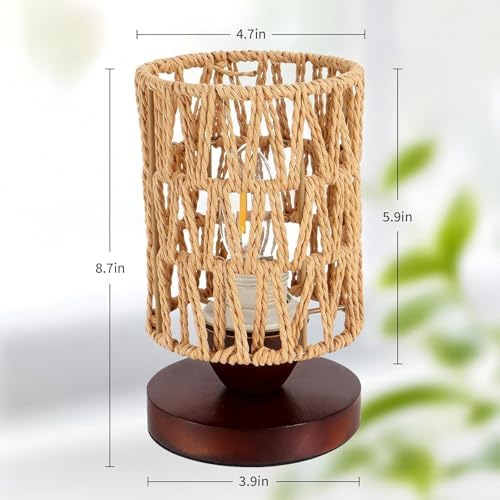 Handmade Rattan Lamp Farmhouse Table Lamp for Bedroom, Stepless Dimming Rustic Woven Lamps for Night Stands with Warm White LED Bulb, Boho-Inspired Boho Lamps for Living Room Kitchen Nook - Image 4