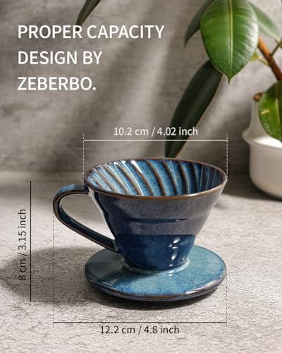 Pour Over Coffee Maker, Single Cup Ceramic Coffee Dripper, Reusable Filter Cone Drip Holder Slow Brewer with Hole Flat Bottom for Home, Office, Travel, Camping (Blue) - Image 4