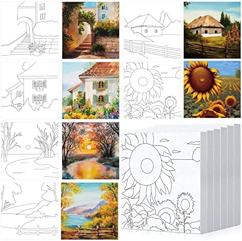 Honoson 6 Pcs 6 Inch Pre Drawn Outline Canvas Paint Kit with Pictures for Adults Paint Party Stretched Canvas Art Boards Set for Adult Beginner(Classic Style) by Honoson