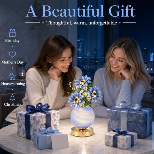 Tulip Table Lamp, Rechargeable Cordless Touch Dimming Artificial Tulip Flower Desk Lamp, LED Flower Bedside Night Light Romantic Gifts for Girl Women Mom (Blue Sunflower) - Image 6