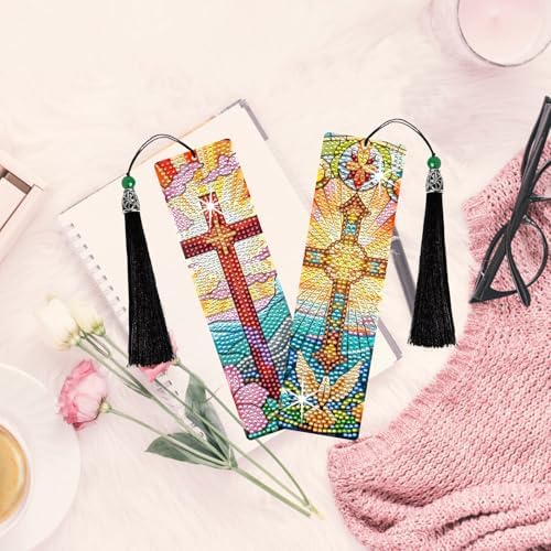 8PCS Diamond Painting Art Bookmarks,Cute Acrylic Bookmarks Crafts Kits Gifts with Pendants for Adult Women Book Lovers (cross2) - Image 6