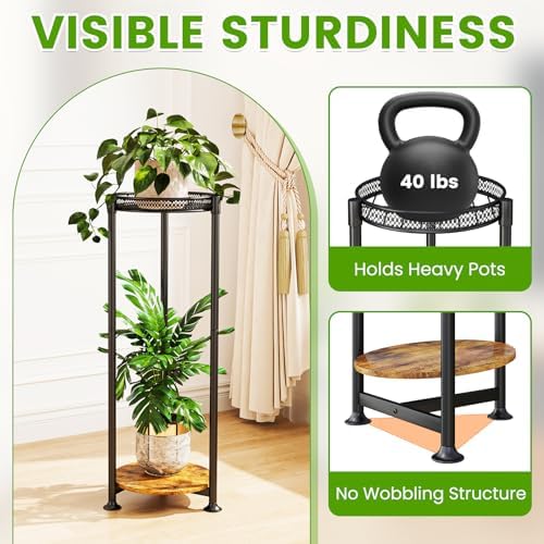 2 Tier Plant Stand Indoor Outdoor 10in Wide Metal Wood Plant Stand - Image 3