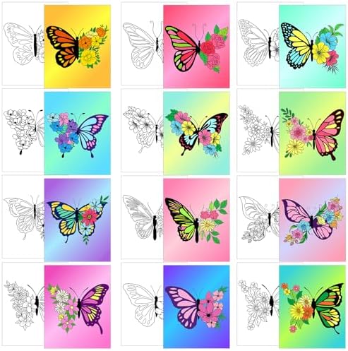 Affrolling 12 Pcs Pre Drawn Canvas for Painting for Adults 8 x 8 Inch Canvas Painting Kits Stretched with Drawing Ready to Paint Beginner Artists Date Night Party Supplies(Butterfly) by Affrolling