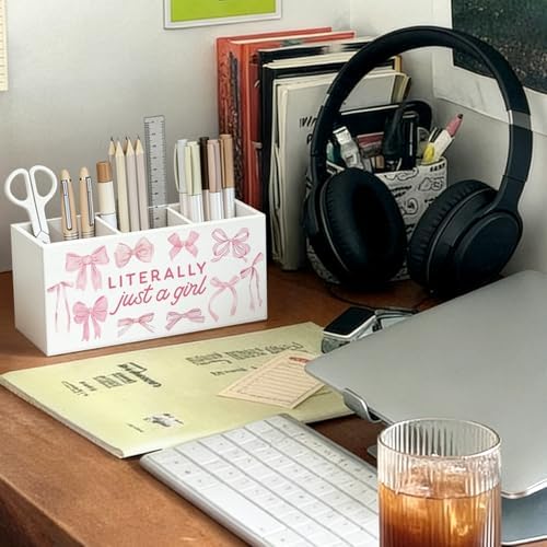 Pink Coquette Bow Pen Pencil Holder for Desk, Preppy Desk Decor - Image 3