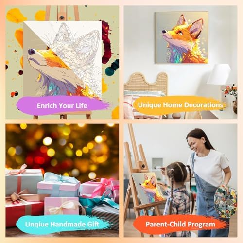 Fox Paint by Numbers Kit for Kids, 8x8 inch - Image 7