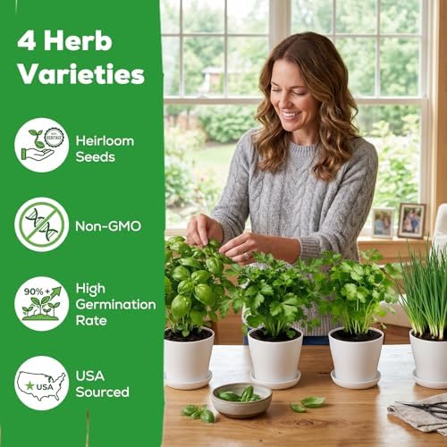 Indoor Herb Garden Starter Kit - Mothers Day Gifts - 4 Non GMO, Heirloom Culinary Herb Seeds, Unique Gardening Gift for Women, Mom, Her, Birthday, Housewarming, Plant Lovers - Image 4