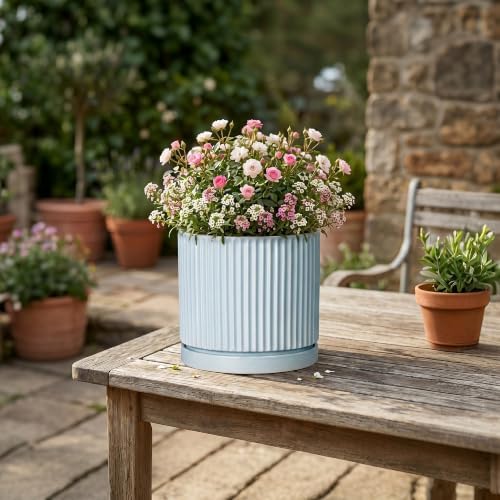 Ceramic Flower Pots, 6 Inch Planters with Saucer, Light Blue - Image 6