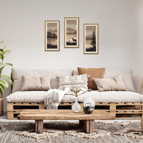 HPNIUB 3PCS Jungle Animals Wall Decor,Rustic Mountain Forest Wooden Sign for Living Room,Silhouette Abstract Deer Pine Tree Hanging Wood Plaque Wall Art Nature Wall Sculpture for Home Office(8x16Inch) - Image 4