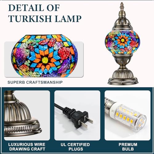 Marrakech Turkish Mosaic Lamp Stained Glass Table Lamp with Tiffany Style - Image 4