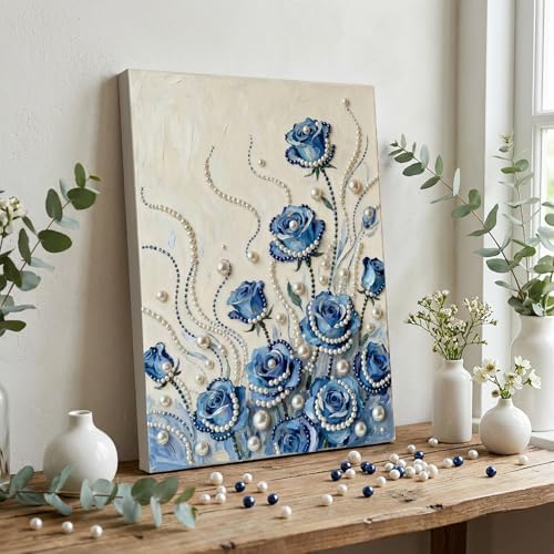 LQCrafK DIY Pearl Art Painting Handcraft Kit for Adults Beginners, Creative Design, Healing Stress-Relieving Home Wall Decoration, with Framed Painting and Tools-Blue Rose - Image 2