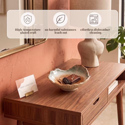 6" Ceramic Decorative Bowl Irregular Rim Key Tray, Amber Brown - Image 6