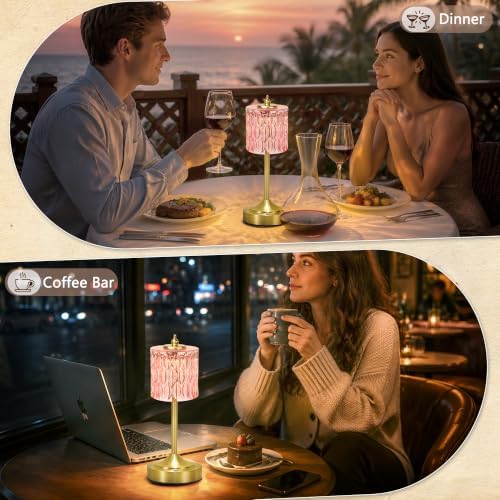 Cordless Table Lamp, 5200mAh Rechargeable Pink Glass Touch Lamp - Image 7