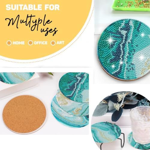 8 Pcs Marble Ocean Shaped Diamond Painting Kits, Diamond Painting Kits with Holder Marble Ocean, Diamond Art Coasters for Beginners Adults - Perfect Art Craft Supplies Gift!… - Image 7
