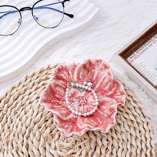 Ceramic Jewelry Dish - Petal Shaped Ring Holder & Key Bowl, Handcrafted Decorative Bowl for Vanity, Dresser, or Entryway, Cute Room Decor & Unique Gift for Women (Kiln Turned Pink) - Image 4