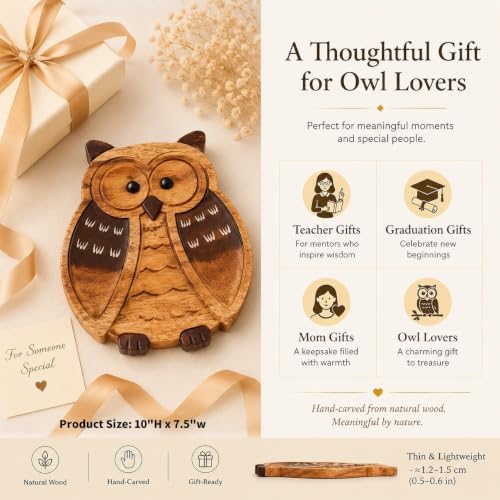 Hand Carved Owl Tray, Wooden Catchall for Keys and Jewelry - Image 4