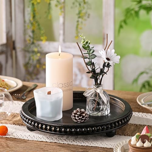 Black Round Wooden Tray for Decor, Rustic Farmhouse Centerpiece - Image 2