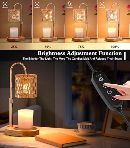 Candle Warmer Lamp Electric: Dimmable Timer Candles Warming Lamps - Height Adjustable Burner Jar - No Flame Scented Melts Wax - All Candle Jars Table Light Home Decor - Image 3