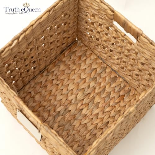 Water Hyacinth Storage Baskets Set of 2, 12x12x12 Wicker Cube Storage Bins for Shelves, Woven Cube Organizer for Closet Nursery, Rattan Basket Set, Canastas Para Organizar, Handwoven - Image 4