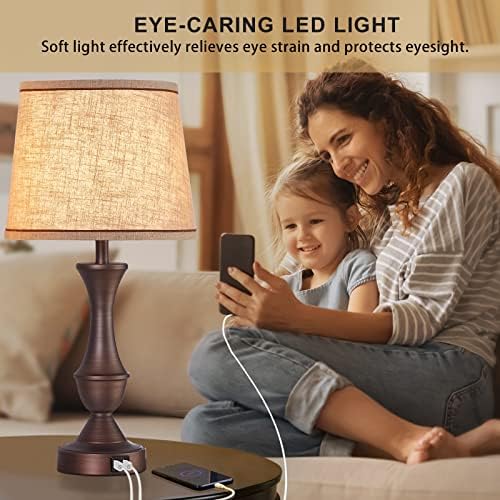 Luvkczc Touch Table Lamps Set of 2, 22" Tall Bedside Lamps with USB C+A Ports, Dimmable Table Lamp, Nightstand Lamps for Bedroom, Living Room, Office, Brown Lamps with Beige Lampshade, Bulbs Included - Image 5