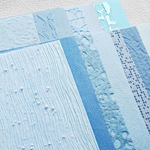 15-Piece Textured Scrapbook Paper & Mesh Fabric Set, Blue A5 Sheets - Image 7