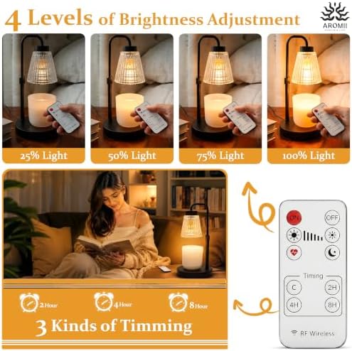 Candle Warmer Lamp with Timer & Wireless Remote Control – Dimmable 4-Level Adjustable Height Electric Wax Melt Warmer, Flameless Jar Light for Modern Minimalist Home Decor - Image 6