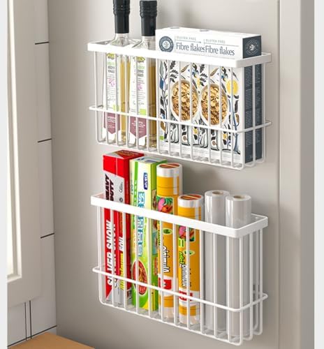 2 Piece Kitchen Cabinet Door Storage Box,Self Adhesive Wall Mounted Storage Boxes,Wardrobe/Bathroom/Refrigerator Small Items Organizer Storage Box (White) by EigPluy