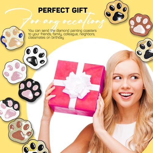 10 pcs Diamond Painting Coasters | Diamond Art Coasters | Cat Paw Diamond Art Painting | Perfect Art Craft Gift for Cat Lover, Dad, Mom, Grandparents, Brother, Sister. - Image 3