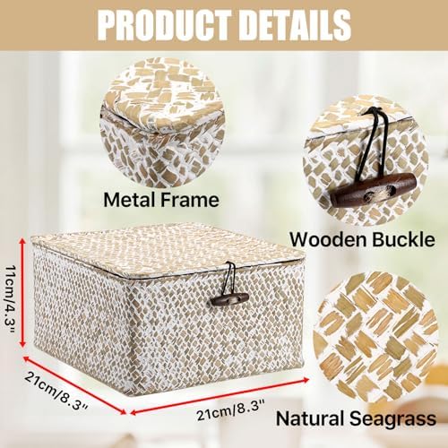 Hipiwe Handwoven Seagrass Basket with Lid Square Wicker Basket Storage Bin - Image 3