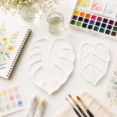 Bower Bird Ceramic Watercolor Palette,mini 5.5in Leaf Artist Porcelain Palettes for Painting,for Acrylic,Gouache,Watercolor,Painting,Ceramic Mixing Tray (Leaf Set) - Image 4