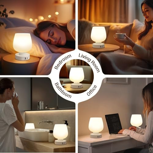 Seealle Touch Table Lamp for Nightstand Set of 2 - Bedside Lamp with USB C+A Charging Ports for Bedroom Living Room Night Stands, Desk Lamp with White Glass Shade for Small Spaces, 3 Way Dimmable - Image 6