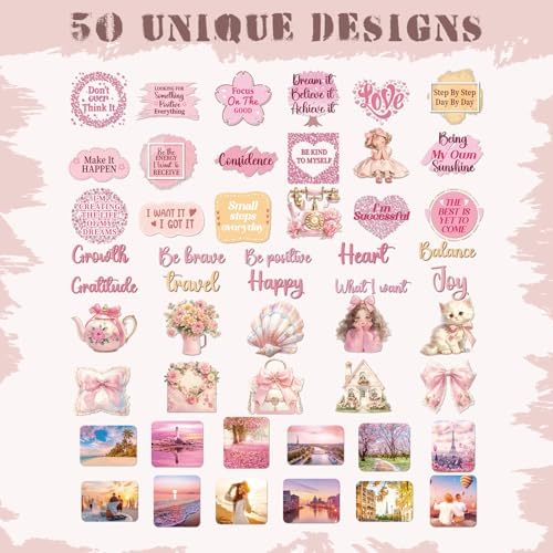 Pink Vision Board Stickers - 50 Pcs Cute Aesthetic Travel Kit - Image 3