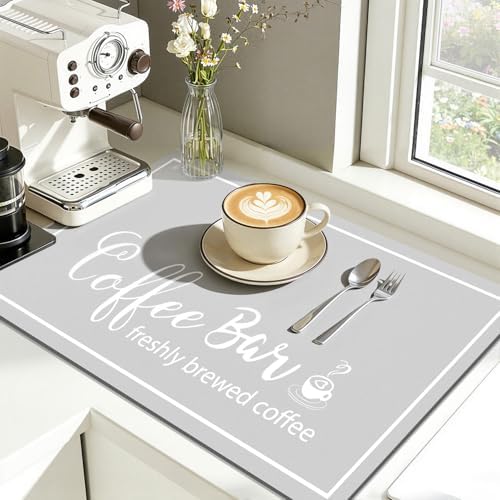 Findosom Dish Drying Mat, 16"x 24" Super Absorbent & Hide Stain Coffee Mat, Cuttable Drying Mat for Kitchen Counter, Coffee Bar Accessories, Under Dish Rack, Coffee Maker, Espresso Machine, LightGrey - Image 4